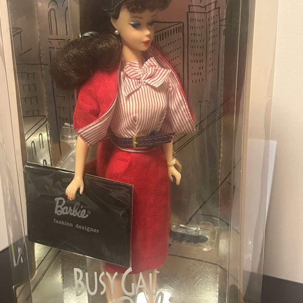 Mattel Barbie in Red Skirt Suit with Pink Striped Blouse